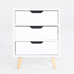 2X Bedside Table 3 Drawer Wood Leg Storage Cabinet Nightstand LACY WHITE