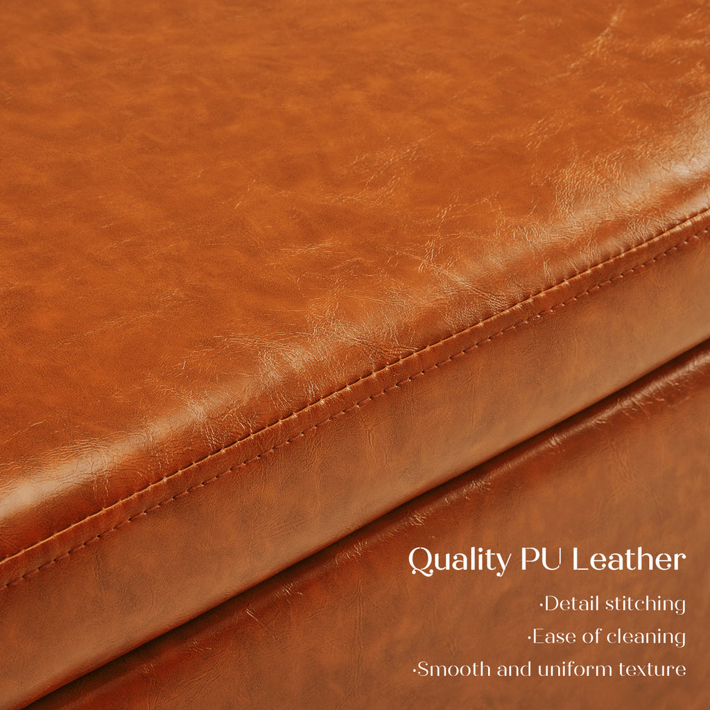 Storage Ottoman Stool Bench Seat 97cm PU Leather BROWN