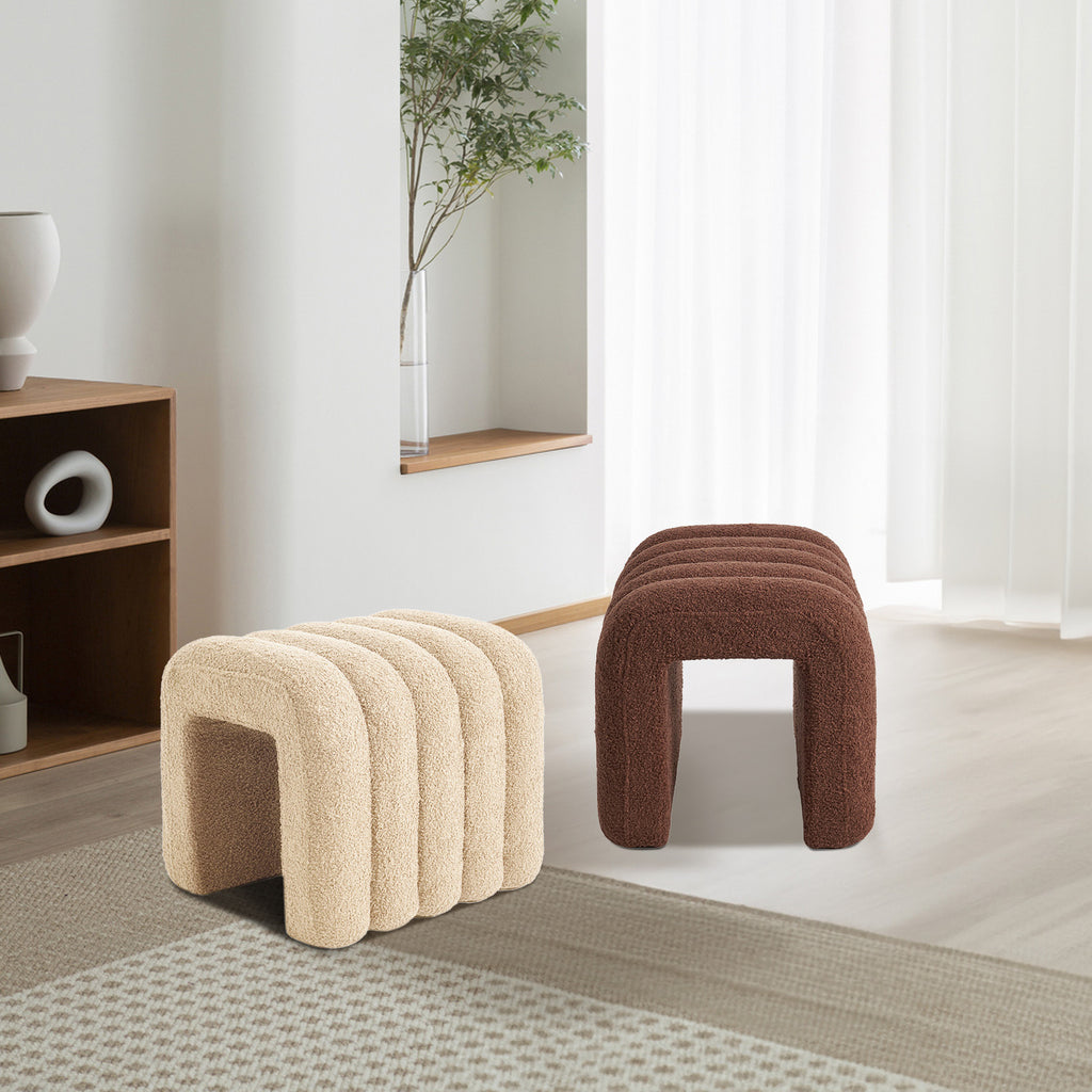 2X Ridge Arch Ottoman Stool Teddy Fleece Fabric Foot Rest 45cm BEIGE