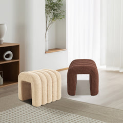 2X Ridge Arch Ottoman Stool Teddy Fleece Fabric Foot Rest 45cm BROWN