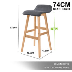 4X Wooden Bar Stool Dining Chair Fabric SOPHIA 74cm GREY