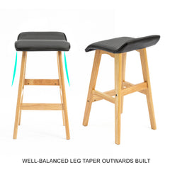 2X Wooden Bar Stool Dining Chair Leather DARA 65cm BLACK