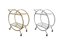 Roman Glass Bar Cart / Trolley With Wheels - Silver