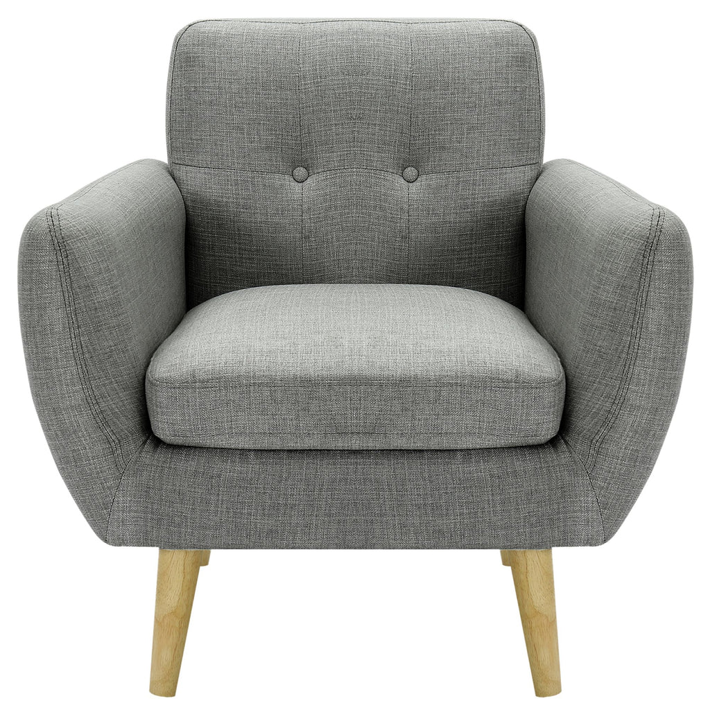 Dane Single Seater Fabric Upholstered Sofa Armchair Lounge Couch - Mid Grey