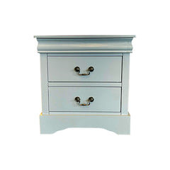 Bedside Table Grey Colour With 2 Drawers Night Stand Solid Wood Metal Handles