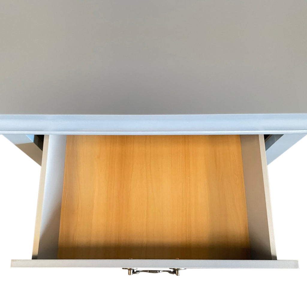 Bedside Table White Colour With 2 Drawers Night Stand Solid Wood Metal Handles