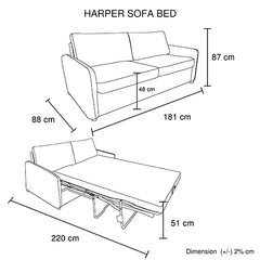 Harper Multifunctional 3 Seater Sofa Bed Fabric Upholstery Wooden Structure