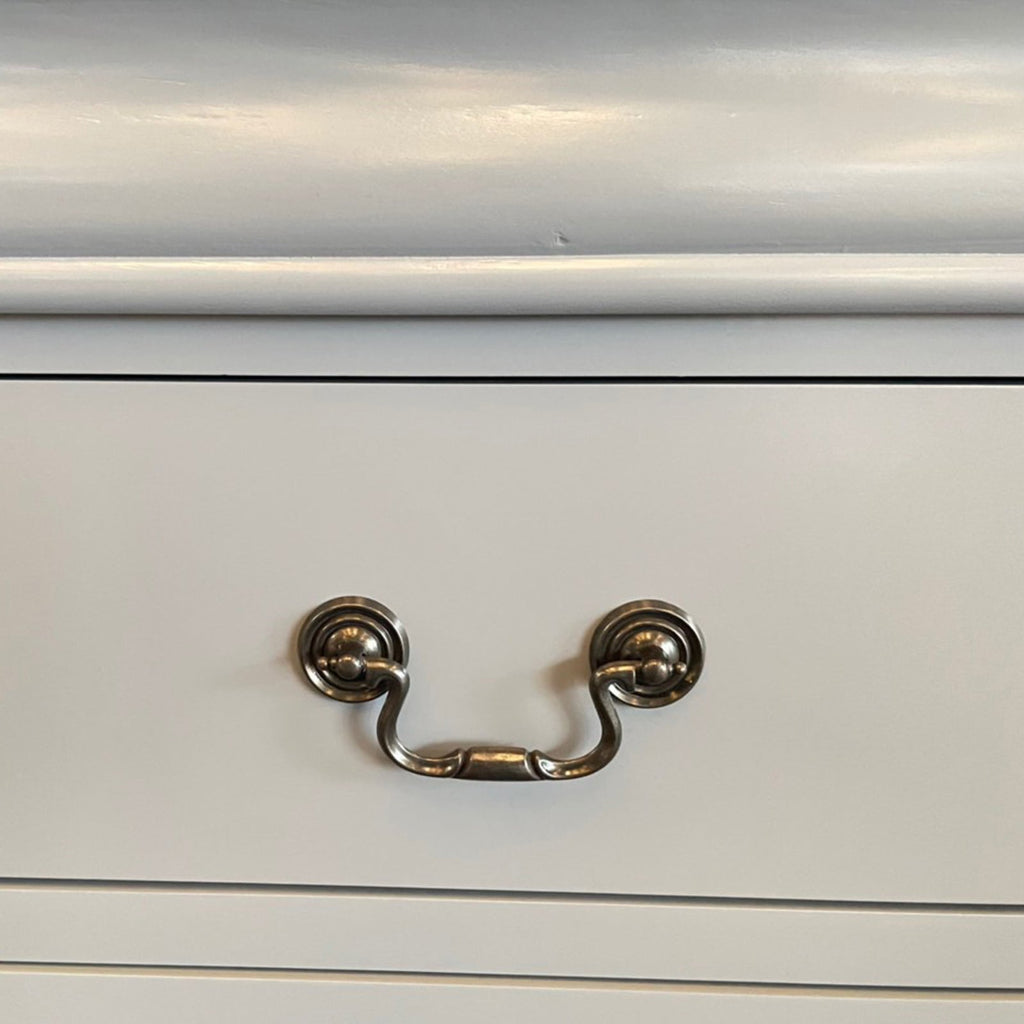 Tallboy with 5 Storage Drawers in Solid Wooden Metal Handles White Colour