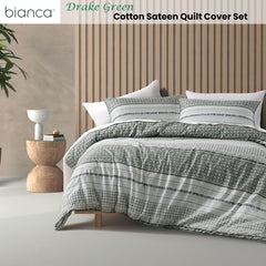 Bianca Drake Green Cotton Sateen Quilt Cover Set Queen