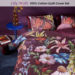 Bedding House Lily Multi Cotton Floral Quilt Cover Set Queen