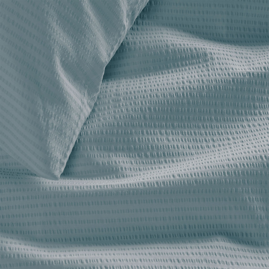 Bedding House Summer Blue Grey Seersucker Cotton Quilt Cover Set Queen