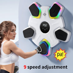 Bluetooth Music Boxing Machine - 4 Modes 9 Speeds Colourful Lights - With Adult Gloves White