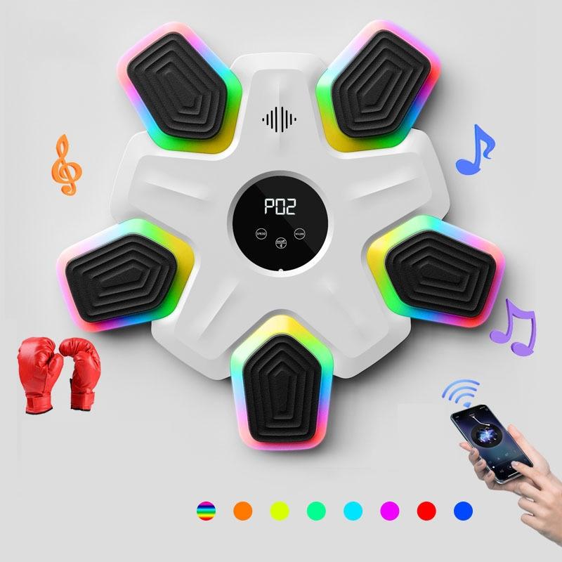 Bluetooth Music Boxing Machine - 4 Modes 9 Speeds Colourful Lights - With Adult Gloves White