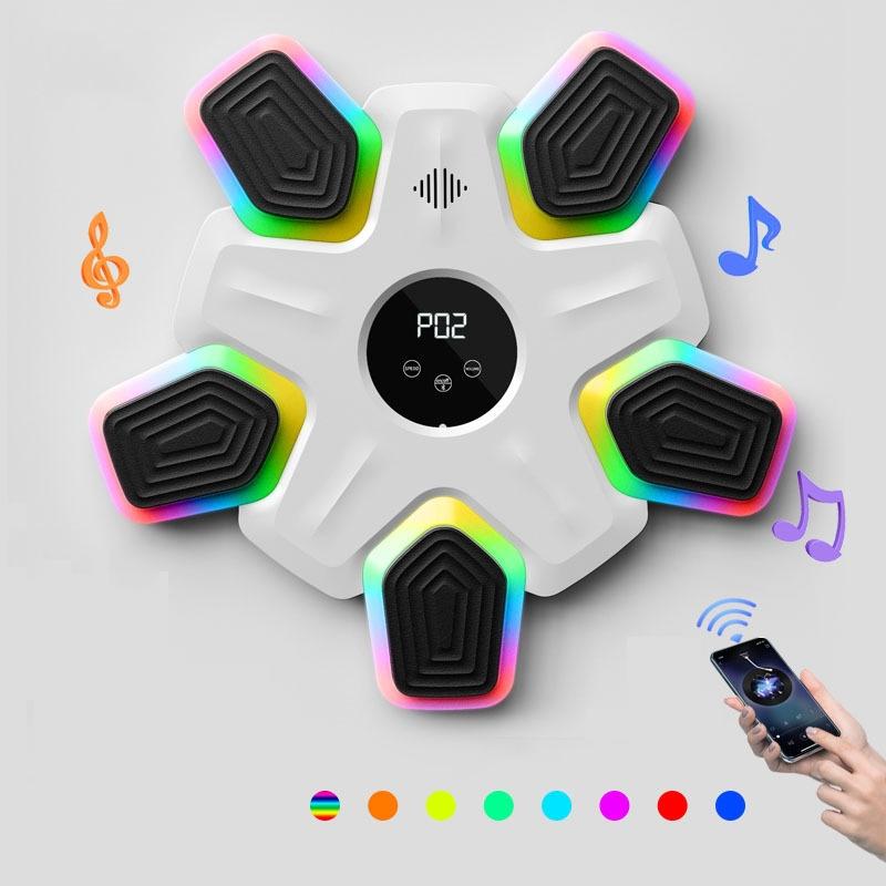 Bluetooth Music Boxing Machine - 4 Modes 9 Speeds Colourful Lights - With Adult Gloves White