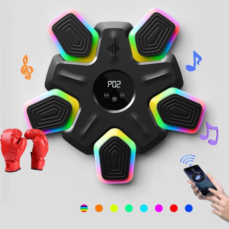 Bluetooth Music Boxing Machine - 4 Modes 9 Speeds Colourful Lights - With Adult Gloves White