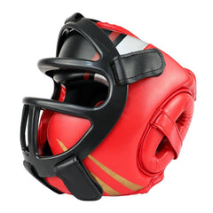Competition Sparring Boxing Helmet For Head Protection - Red With Mask - S