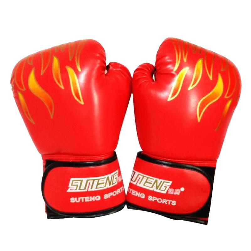 Adult Flame Pattern Pu Leather Boxing Gloves - Fitness - Black