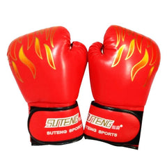 Adult Flame Pattern Pu Leather Boxing Gloves - Fitness - Black