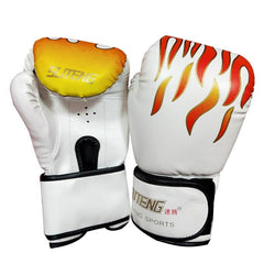 Adult Flame Pattern Pu Leather Boxing Gloves - Fitness - Black
