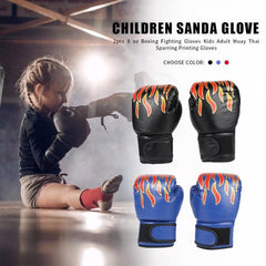 Adult Flame Pattern Pu Leather Boxing Gloves - Fitness - Black