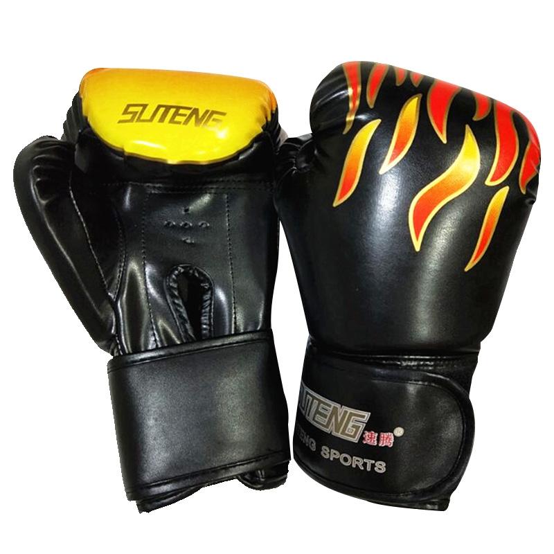 Adult Flame Pattern Pu Leather Boxing Gloves - Fitness - Black