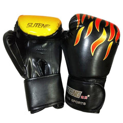 Adult Flame Pattern Pu Leather Boxing Gloves - Fitness - Black