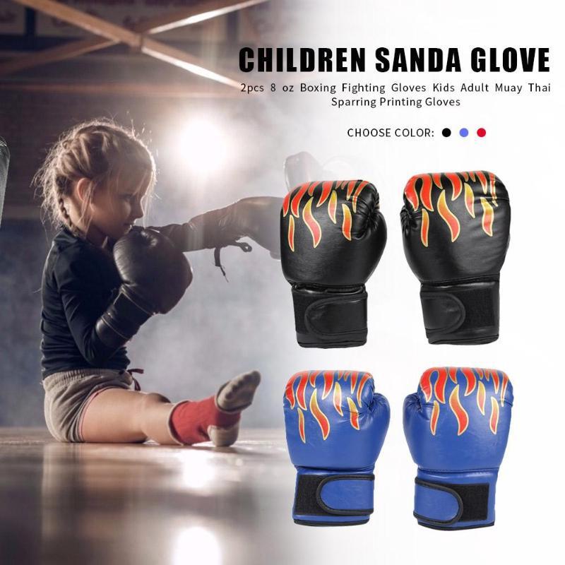 Adult Flame Pattern Pu Leather Boxing Gloves - Fitness - Black