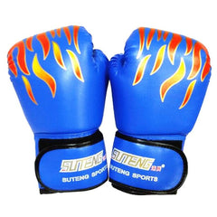 Adult Flame Pattern Pu Leather Boxing Gloves - Fitness - Black