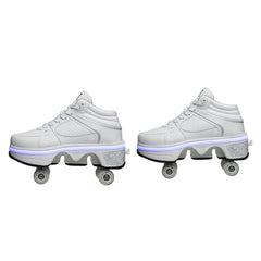 37 Double Row Deformation Rune Roller Skates - Dual Purpose - High-Top With Light (White)