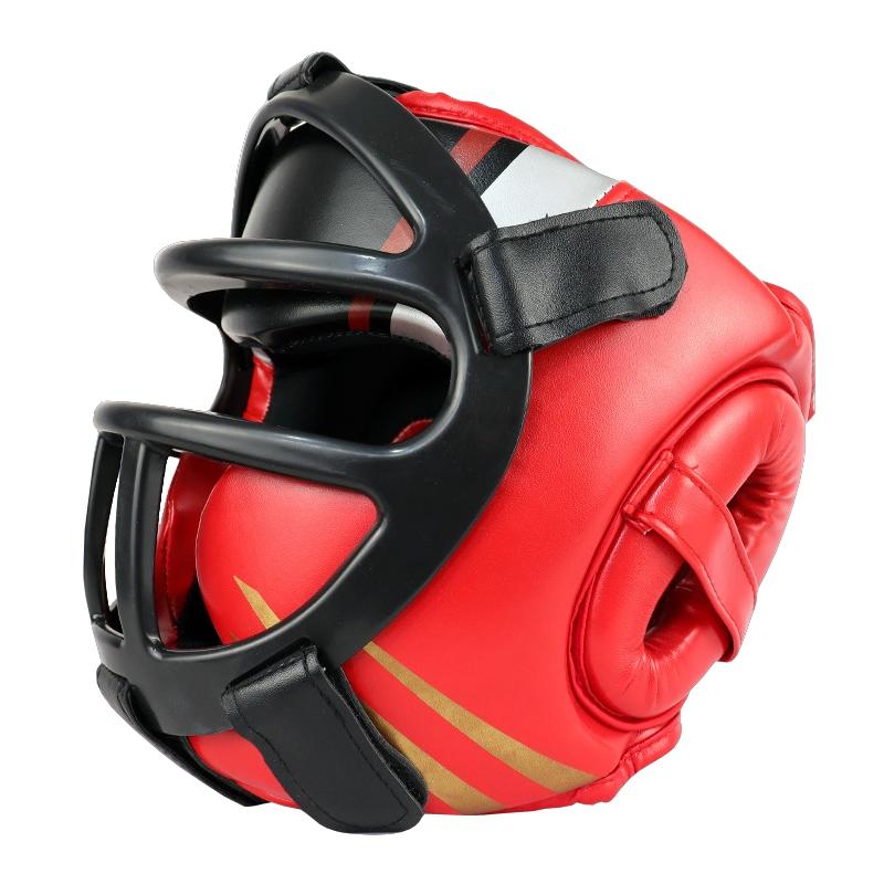 Competition Sparring Boxing Helmet For Head Protection - Black With Mask - L