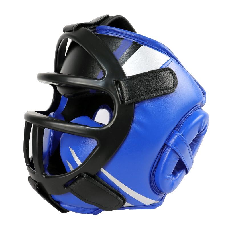 Competition Sparring Boxing Helmet For Head Protection - Black With Mask - L