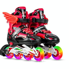 Adjustable Kids Roller Skates Set - Single Flash Wheels - Size s - Pink