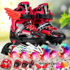 Adjustable Kids Roller Skates Set - Single Flash Wheels - Size s - Pink