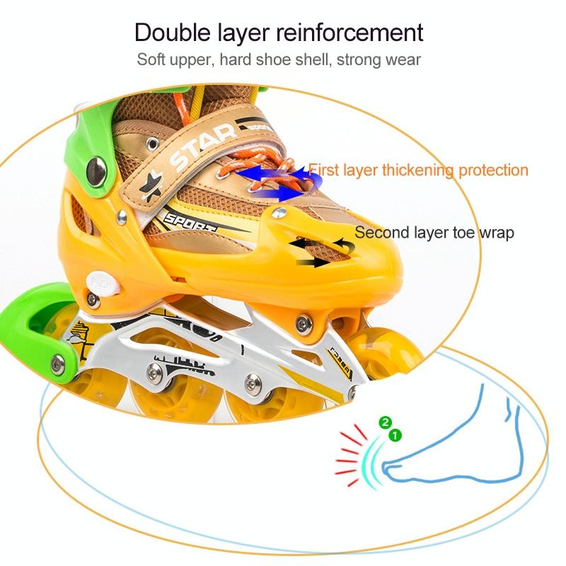 Adjustable Kids Roller Skates Set - Single Flash Wheels - Size s - Blue