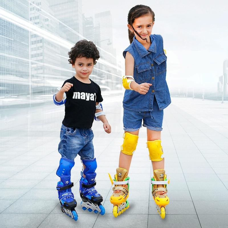 Adjustable Kids Roller Skates Set - Single Flash Wheels - Size s - Blue