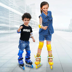 Adjustable Kids Roller Skates Set - Single Flash Wheels - Size s - Blue