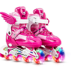 Adjustable Kids Roller Skates Set - Single Flash Wheels - Size s - Blue