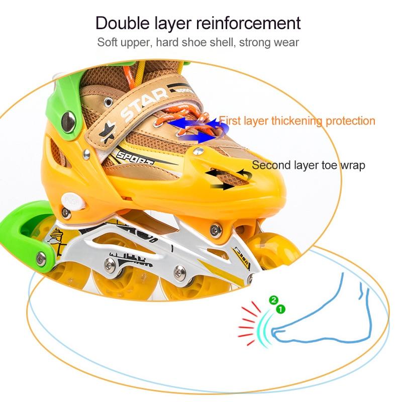 Adjustable Kids Roller Skates Set - Single Flash Wheels - Size s - Blue