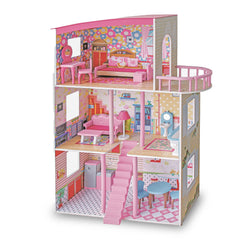 Large Wooden Girls Doll House 3 Level Kids Pretend Play Toys Furniture Dollhouse