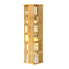360 Rotating Bookshelf Bamboo Storage Display Rack Shelving in Wood