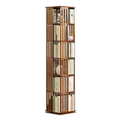 360 Rotating Bookshelf Bamboo Storage Display Rack Shelving in Dark Wood