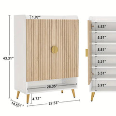 NNETMLT 7-Tier Shoe Storage Cabinet with Adjustable Shelves, Wood and Gold
