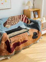 Safari-Inspired Woven Blanket - 160x130cm Artistic Tapestry Throw with Tassel Edges