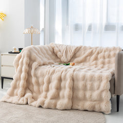 Apricot 130*160cm Plush Toscana Rabbit Hair Throw Blanket - Soft Flannel Fleece for All Seasons, Perfect for Couch & Bed
