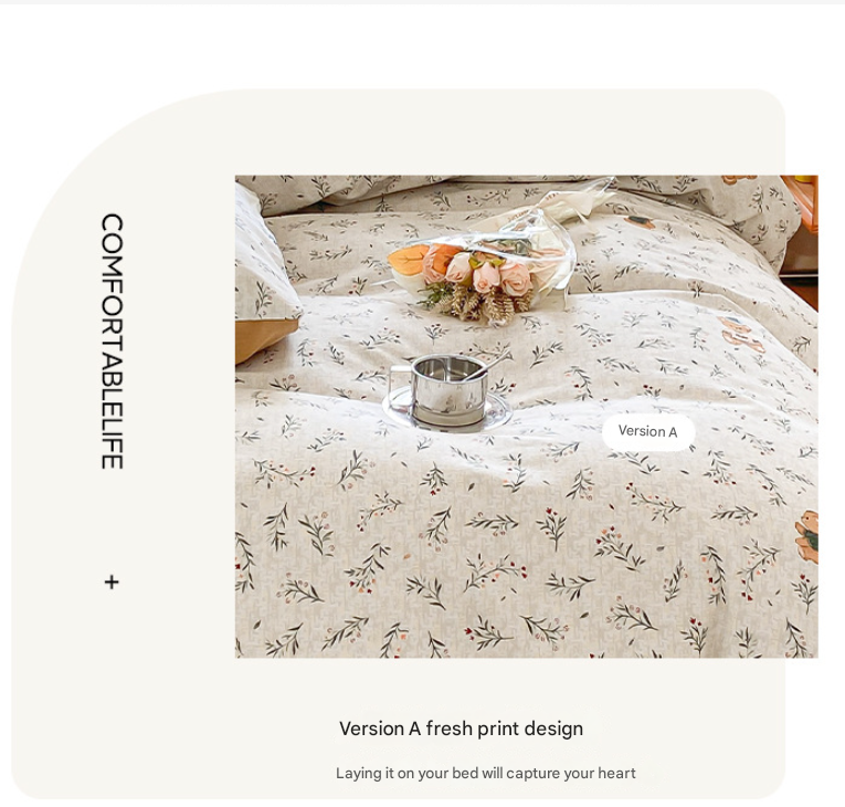 Funny Alphabet Thick Brushed Cotton 4-Piece Bed Sheet Set (1.5m Bed) - Fits 200x230cm Duvet