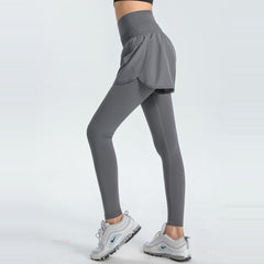 XXL Grey Women's High-Waist Athletic Skort with Built-In Shorts - Breathable Quick-Dry Running Skirt with Phone Pocket