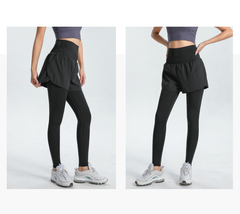 XXL Navy Blue Women's High-Waist Athletic Skort with Built-In Shorts - Breathable Quick-Dry Running Skirt with Phone Pocket