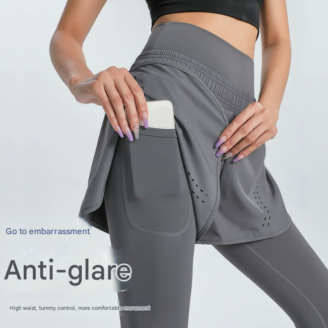 XXL Black Women's High-Waist Athletic Skort with Built-In Shorts - Breathable Quick-Dry Running Skirt with Phone Pocket