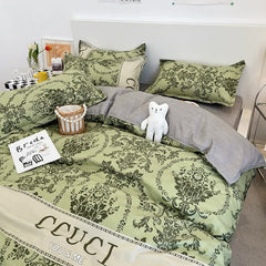 Green Floral 4-Piece Bedding Set - Soft and Lovely Bed Sheets (Quilt 150x200cm, Flat Sheet 200x230cm, Pillowcase 48x47cm)