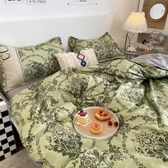 Green Floral 4-Piece Bedding Set - Soft and Lovely Bed Sheets (Quilt 200x230cm, Flat Sheet 230x230cm, Pillowcase 48x47cm*2)